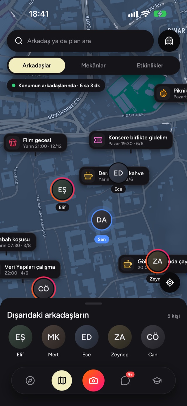 Arkadaşların ve planlar haritada